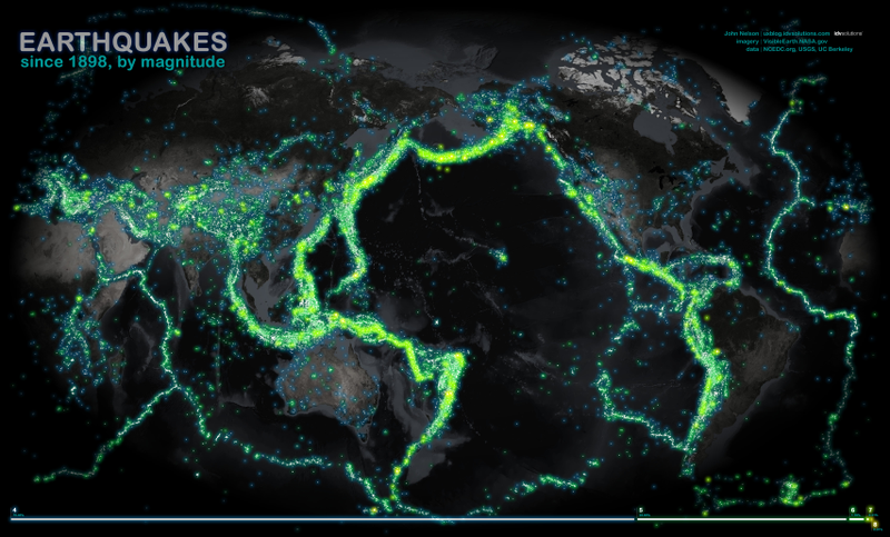 Illustration for article titled A Luminescent Map of the World's Earthquakes Since 1898